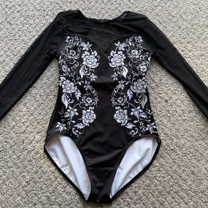 Black and White Leotard with mesh sleeves